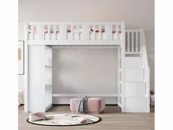 Merax Cama Alta|Cama alta infantil - 90 x 200 cm - con espacio de almacenaje en la escalera y estantería - madera + MDF -