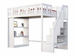 Merax Cama Alta|Cama alta infantil - 90 x 200 cm - con espacio de almacenaje en la escalera y estantería - madera + MDF -