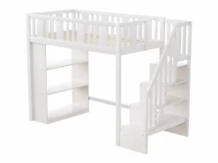 Merax Cama Alta|Cama alta infantil - 90 x 200 cm - con espacio de almacenaje en la escalera y estantería - madera + MDF -
