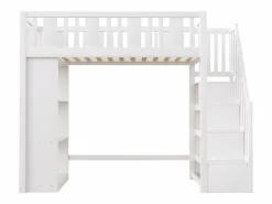 Merax Cama Alta|Cama alta infantil - 90 x 200 cm - con espacio de almacenaje en la escalera y estantería - madera + MDF -