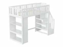 Merax Cama Alta|Cama alta infantil - 90 x 200 cm - con espacio de almacenaje en la escalera y estantería - madera + MDF -