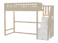 Cama alta infantil - 90 x 200 cm - con escalera de almacenaje + barandilla de seguridad + LED - madera - natural^Merax Sale