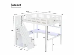 Merax Cama alta infantil - 140 x 200 cm - con escalera de almacenaje + escritorio + puerto USB + LED - madera - Blanco Best