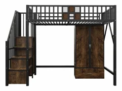 Hauss Spole Cama alta infantil de 90 x 200 cm con armario, cajones y escalera de almacenaje - Metal y madera - Negra Negro Outlet