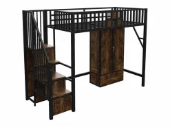 Hauss Spole Cama alta infantil de 90 x 200 cm con armario, cajones y escalera de almacenaje - Metal y madera - Negra Negro Outlet