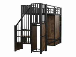 Hauss Spole Cama alta infantil de 90 x 200 cm con armario, cajones y escalera de almacenaje - Metal y madera - Negra Negro Outlet