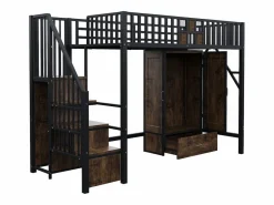 Hauss Spole Cama alta infantil de 90 x 200 cm con armario, cajones y escalera de almacenaje - Metal y madera - Negra Negro Outlet