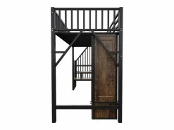 Hauss Spole Cama alta infantil de 90 x 200 cm con armario, cajones y escalera de almacenaje - Metal y madera - Negra Negro Outlet