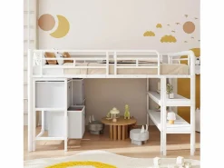 Cama alta infantil de metal - 90 x 200 cm - con escalera ancha + cajones + estantes de almacenamiento - metal -^Merax Best