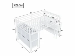 Cama alta infantil de metal - 90 x 200 cm - con escalera ancha + cajones + estantes de almacenamiento - metal -^Merax Best