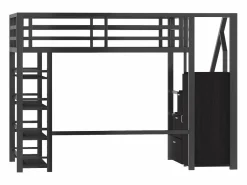 Merax Cama alta infantil de metal - 140 x 200 cm - con estantería + armario + escalera de almacenaje + LED - negra Negro Online