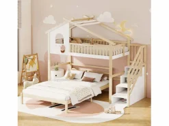 Cama alta infantil 90x200 cm, cama inferior 140x200 cm, + natural^ Online