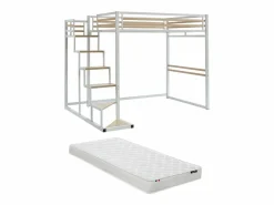 Cama alta JOGUI de metal y MDF de 140 x 200 cm con colchón^Vente-unique New