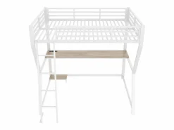 Cama alta para adultos 140x200 cm, blanca, con luz LED y USB, escritorio - sin colchón^OKWISH Hot