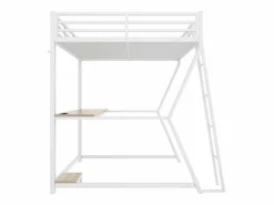 Cama alta para adultos 140x200 cm, blanca, con luz LED y USB, escritorio - sin colchón^OKWISH Hot