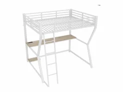 Cama alta para adultos 140x200 cm, blanca, con luz LED y USB, escritorio - sin colchón^OKWISH Hot