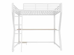 Cama alta para adultos 140x200 cm, blanca, con luz LED y USB, escritorio - sin colchón^OKWISH Hot