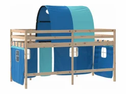 vidaxl Cama alta para niños con túnel madera pino 90x190 cm Azul Outlet