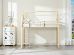Vente-unique Cama alta tipo cabaña 90 x 190 cm pino macizo y natural - TARZIA Beige Online