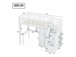 Cama alta 90x200 cm - con armario y escritorio - estructura de cama de madera -^ModernLuxe Outlet