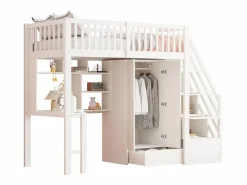Cama alta 90x200 cm - con armario y escritorio - estructura de cama de madera -^ModernLuxe Outlet