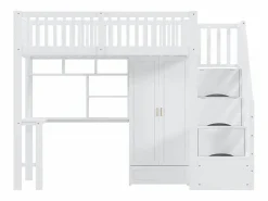 Cama alta 90x200 cm - con armario y escritorio - estructura de cama de madera -^ModernLuxe Outlet