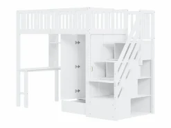 Cama alta 90x200 cm - con armario y escritorio - estructura de cama de madera -^ModernLuxe Outlet