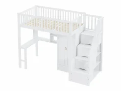 Cama alta 90x200 cm - con armario y escritorio - estructura de cama de madera -^ModernLuxe Outlet
