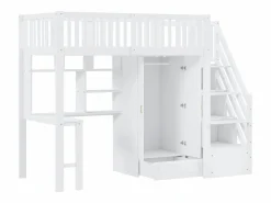 Cama alta 90x200 cm - con armario y escritorio - estructura de cama de madera -^ModernLuxe Outlet