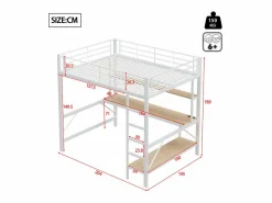 Cama alta 140x200 cm - con barreras - con escalera - con USB y enchufes - con luz LED - con escritorio + estantes de varios niveles - (sin colchón)^ModernLuxe Sale
