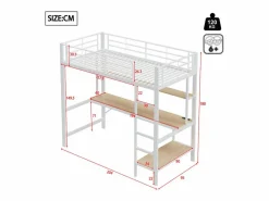 ModernLuxe Cama Alta|Cama alta 90x200 cm - con barreras - con escalera - con USB y enchufes - con luz LED - con escritorio + estantes de varios niveles - (sin colchón)