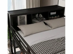 ModernLuxe Cama alta 140x200 cm - con escritorio y estante de almacenamiento - con guardarropa - con escalera - Metal + tableros de partículas - Negro Hot