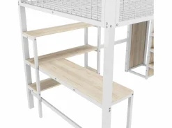 ModernLuxe Cama Alta|Cama alta 140x200 cm - estructura de hierro - con escritorio y estantes -
