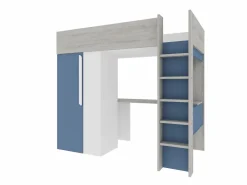 Cama alta 90x200 cm con armario y escritorio en azul y blanco + colchón - NICOLAS^Vente-unique