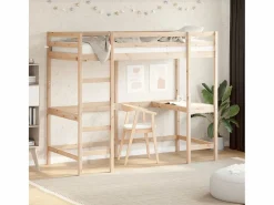 Cama Alta|Cama alta -90x190 cm con escritorio madera maciza de pino ES11726