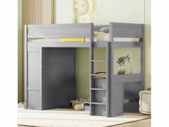 Merax Cama Alta|Cama alta 90x200 cm con escritorio + 2 cajones - Armario con puerta corredera - Madera MDF -