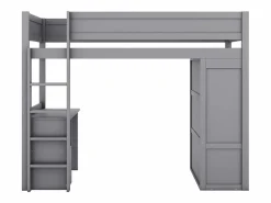 Merax Cama Alta|Cama alta 90x200 cm con escritorio + 2 cajones - Armario con puerta corredera - Madera MDF -