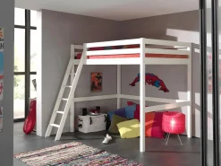 Cama alta 140x200 cm pino macizo lacado Pino^Vipack Discount