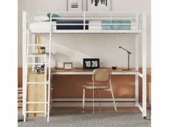 Cama alta 140x200cm - escritorio esquinero con cajones - en MDF y metal -^ModernLuxe