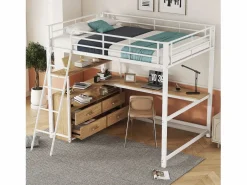 Cama alta 140x200cm - escritorio esquinero con cajones - en MDF y metal -^ModernLuxe