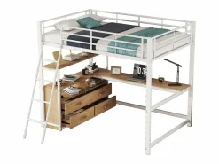 Cama alta 140x200cm - escritorio esquinero con cajones - en MDF y metal -^ModernLuxe