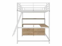 Cama alta 140x200cm - escritorio esquinero con cajones - en MDF y metal -^ModernLuxe