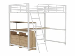 Cama alta 140x200cm - escritorio esquinero con cajones - en MDF y metal -^ModernLuxe