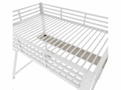 ModernLuxe Cama alta 90x200cm con LED y enchufes - escritorio + escalera - Blanco Hot