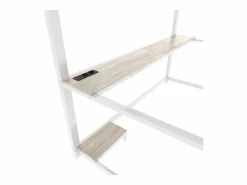 ModernLuxe Cama alta 90x200cm con LED y enchufes - escritorio + escalera - Blanco Hot