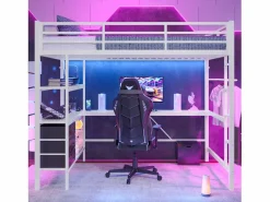 Cama alta 140x200cm con LED y enchufes - escritorio con 3 cajones y balda -^ModernLuxe Sale