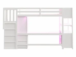 Cama altillo 90×200 cm - con armario y escritorio - escalera con almacenamiento - con tomas de corriente y LED -^ModernLuxe Outlet