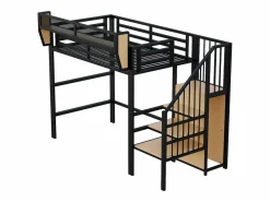 ModernLuxe Cama altillo 90×200 cm - con escalera - almacenamiento modular - metal - (sin colchón) Negro Clearance
