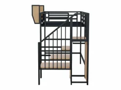 ModernLuxe Cama altillo 90×200 cm - con escalera - almacenamiento modular - metal - (sin colchón) Negro Clearance