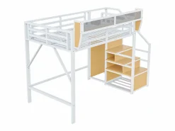 ModernLuxe Cama Alta|Cama altillo 140×200 cm - con escalera - almacenamiento modular - metal - (sin colchón)
